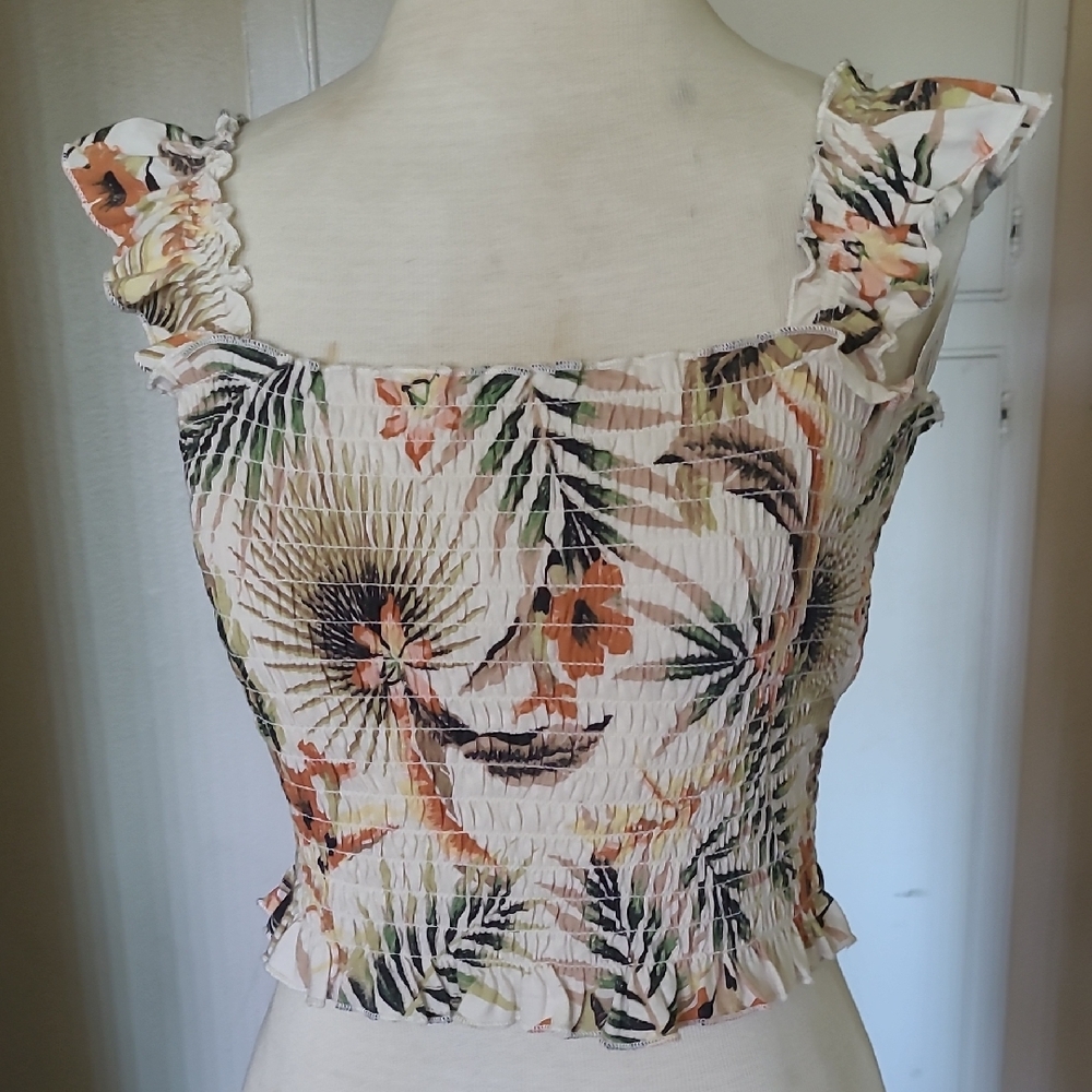 Billabong Tropical Print Smocked Tank Top